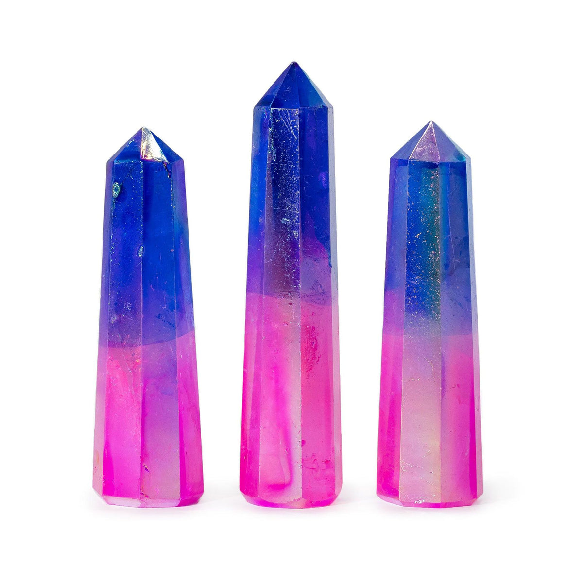 Kristallspets i aurakvarts – rosa & blå, ca 9 cm