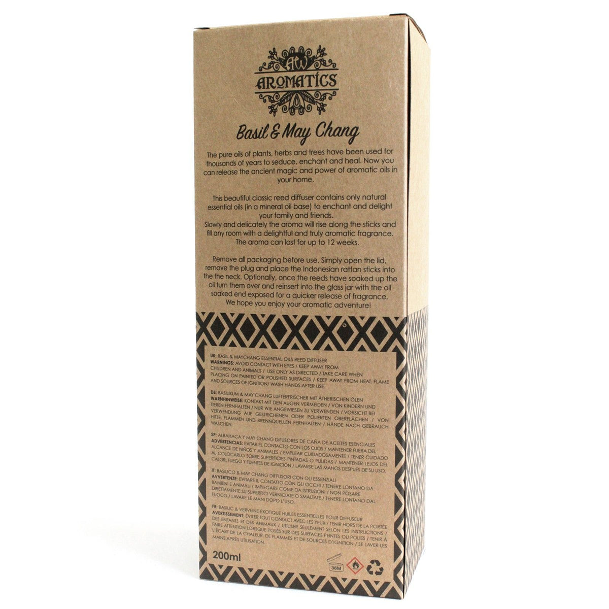 Doftpinnar med eteriska oljor – Basilika & may chang, 200 ml