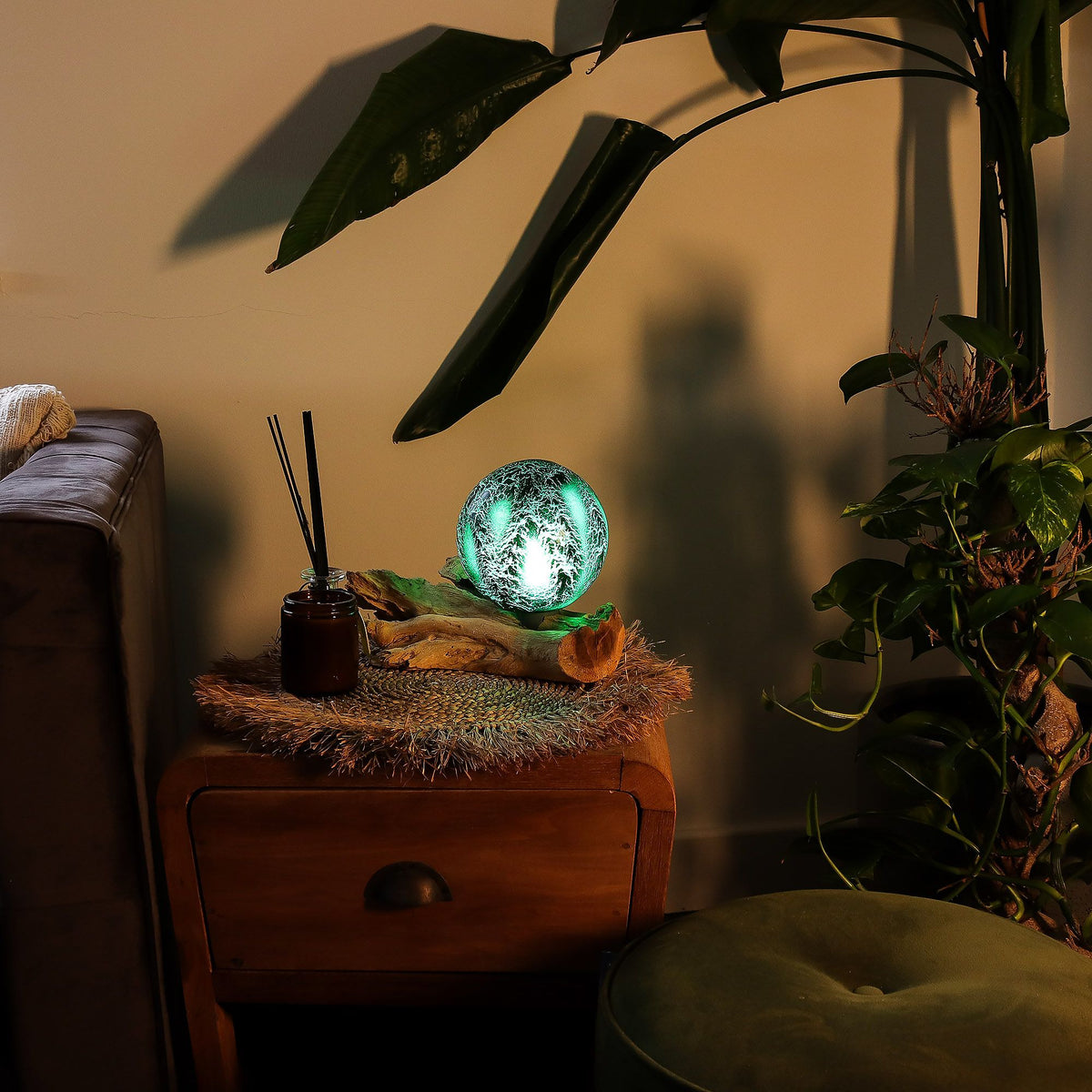 DriftGlow-bordslampa – smaragdgrön krackelering