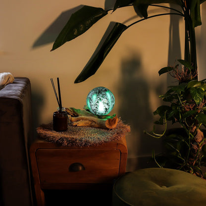 DriftGlow-bordslampa – smaragdgrön krackelering