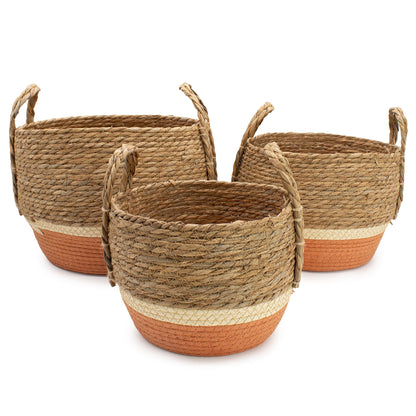 Stora förvaringskorgar i halm/sjögräs – orange, 3-pack