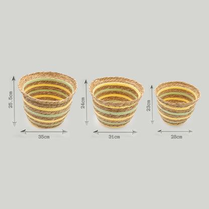 Vasformade förvaringskorgar i sjögräs/halm – 3-pack