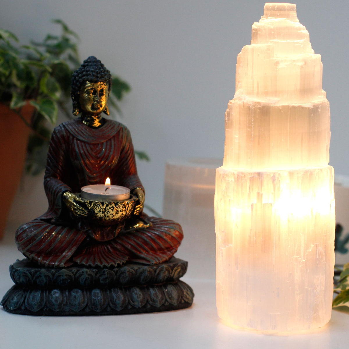 Selenit-lampa – torn, ca 25 cm