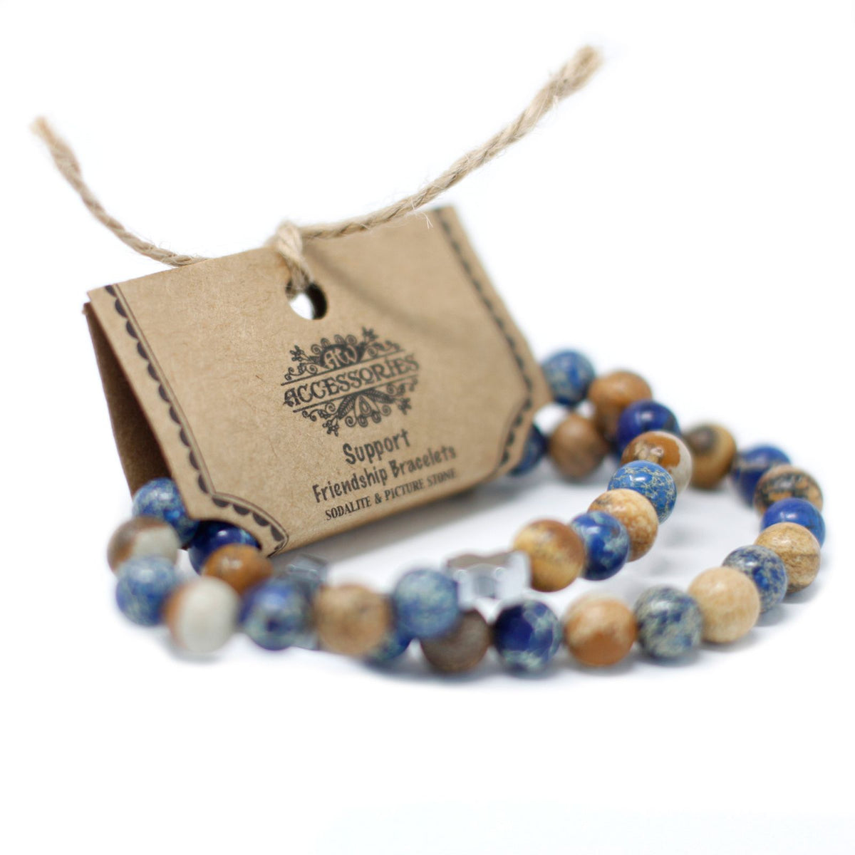 Vänskapsarmband, 2-pack – Picassojaspis och vit howlit
