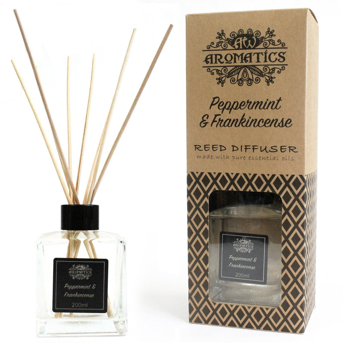 Doftpinnar med eteriska oljor – Pepparmynta & frankincense, 200 ml