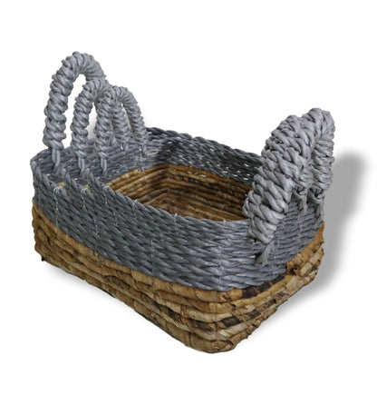 Förvaringskorgar av bananblad och raffia – grå detaljer, 3-pack