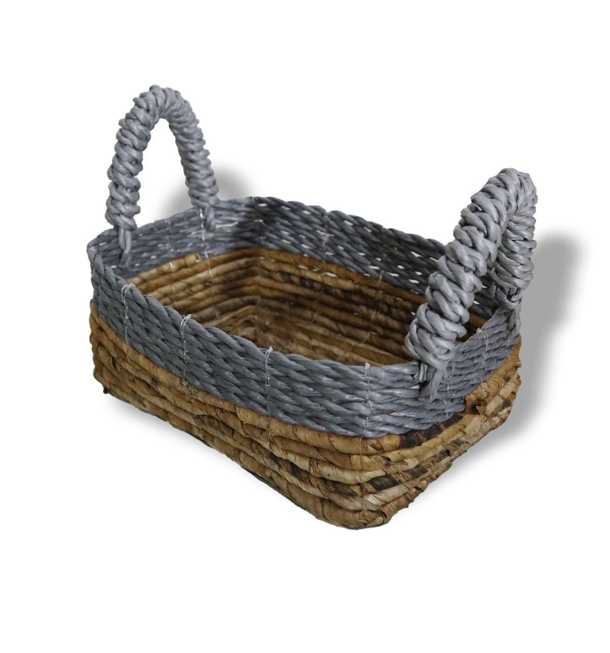 Förvaringskorgar av bananblad och raffia – grå detaljer, 3-pack