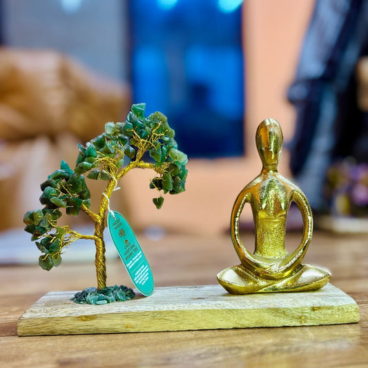 Yoga-kristallträdgård – grön aventurin & padmasana, ca 100 stenar