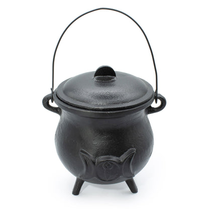 Stor ritualkittel i gjutjärn – Triple Moon, 23 × 18 cm, minst 4 kg