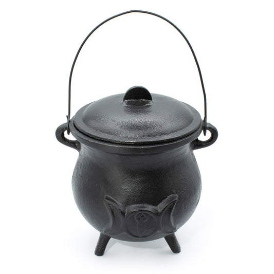 Stor ritualkittel i gjutjärn – Triple Moon, 23 × 18 cm, minst 4 kg