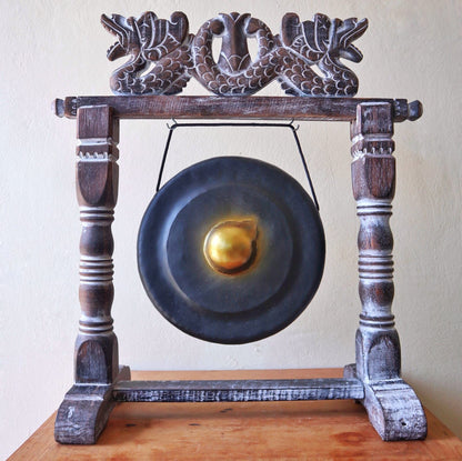 Gong med trästativ – svart, 25 cm