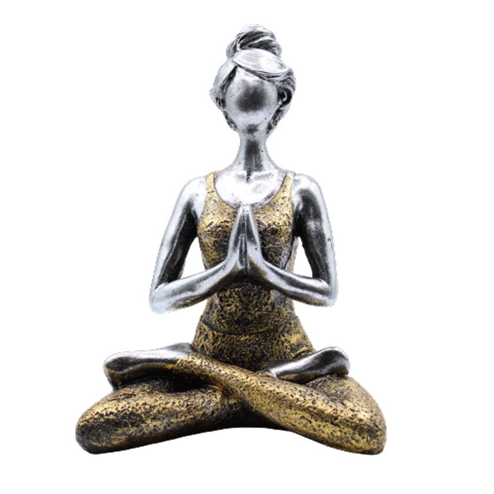 Yogafigur i sittande ställning – silver och guld, 24 cm