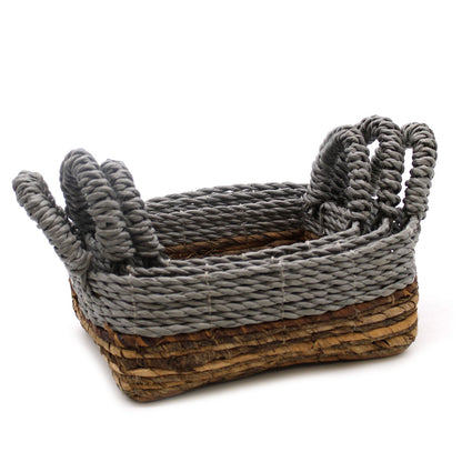 Förvaringskorgar av bananblad och raffia – grå detaljer, 3-pack
