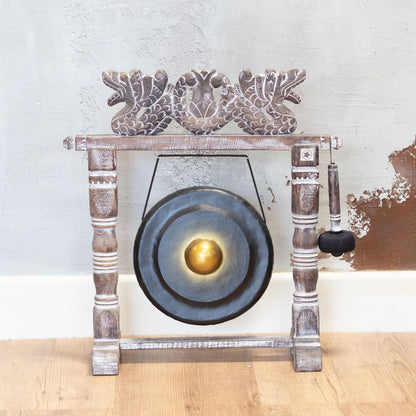Gong med trästativ – svart, 25 cm