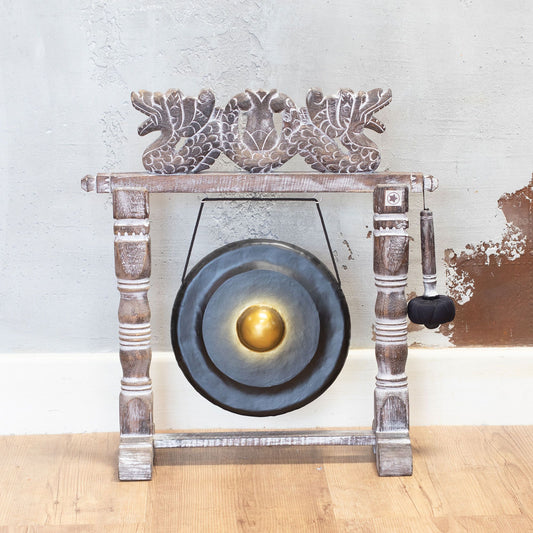 Gong med trästativ – svart, 25 cm