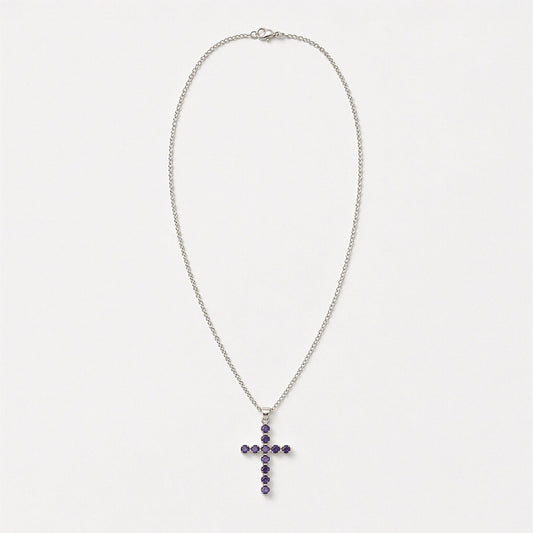 Halsband med kors och ionit – silverfärgad kedja