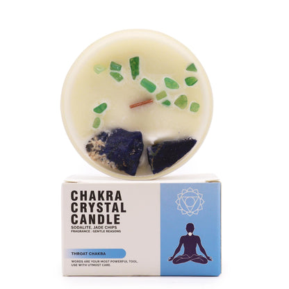 Chakraljus med kristaller – Halschakra, sodalit & jade
