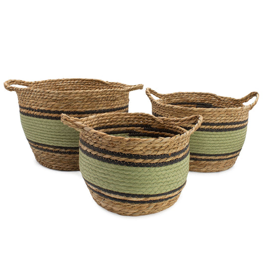 Stora förvaringskorgar i bomull/sjögräs – svart/grön, 3-pack
