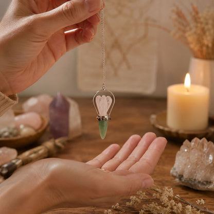 Kristallpendel Heart Oracle – rosenkvarts & grön aventurin