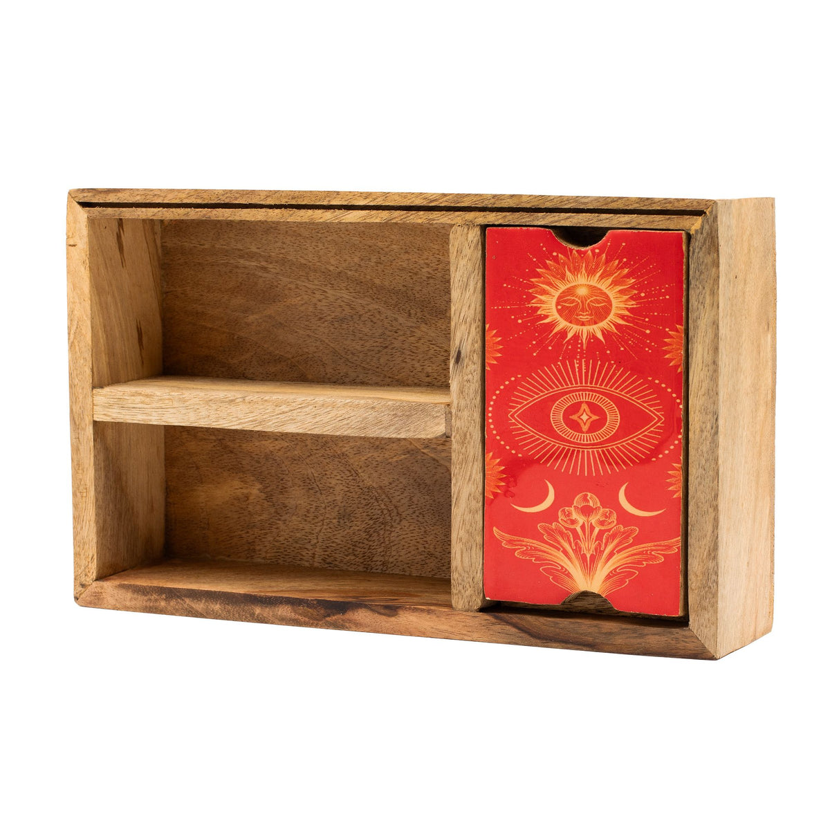 Tarotbox i mangoträ – tre fack & korthållare