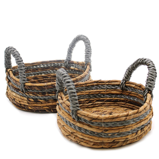 Förvaringskorgar av bananblad och raffia – grå, 2-pack