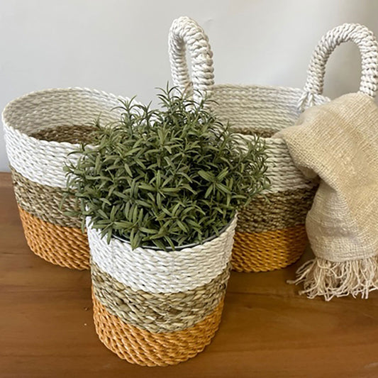 Förvaringskorgar i sjögräs – orange/natur/vitt set