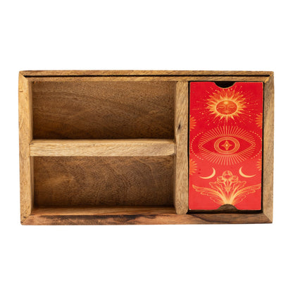 Tarotbox i mangoträ – tre fack & korthållare