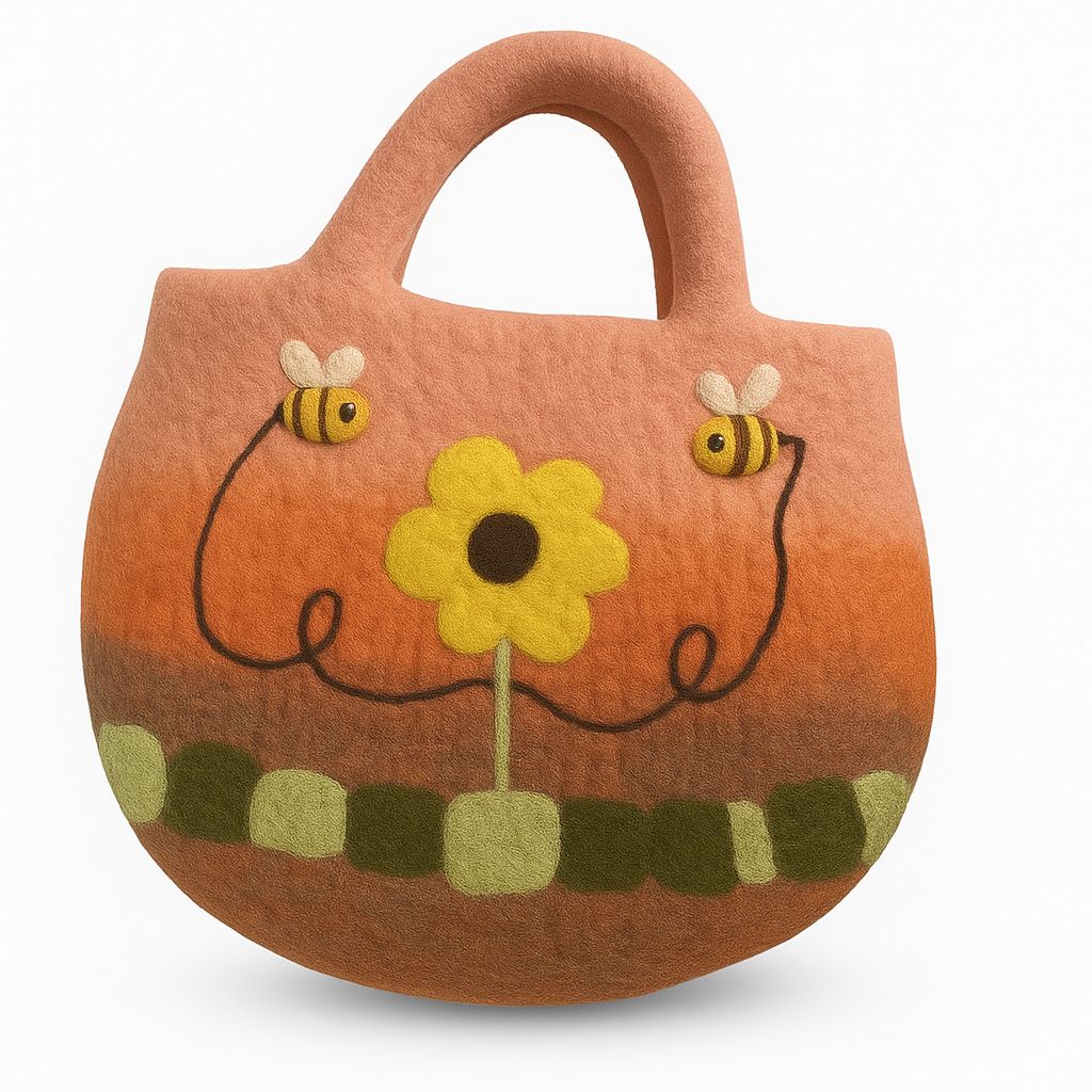 Tovad väska med solrosor och bin – 35 × 27 cm
