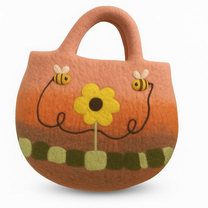 Tovad väska med solrosor och bin – 35 × 27 cm