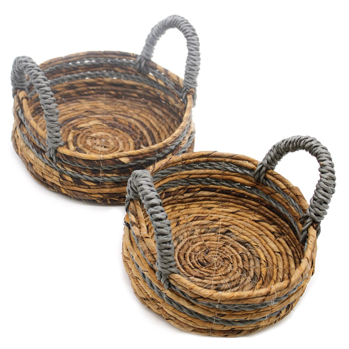 Förvaringskorgar av bananblad och raffia – grå, 2-pack