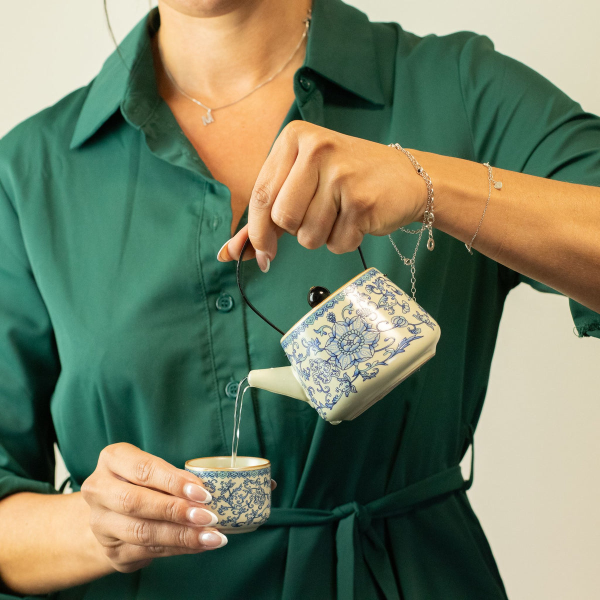 Reseteservis i blå keramik – Ru-stil, 2 koppar