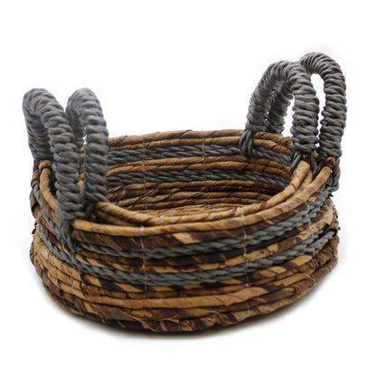 Förvaringskorgar av bananblad och raffia – grå, 2-pack