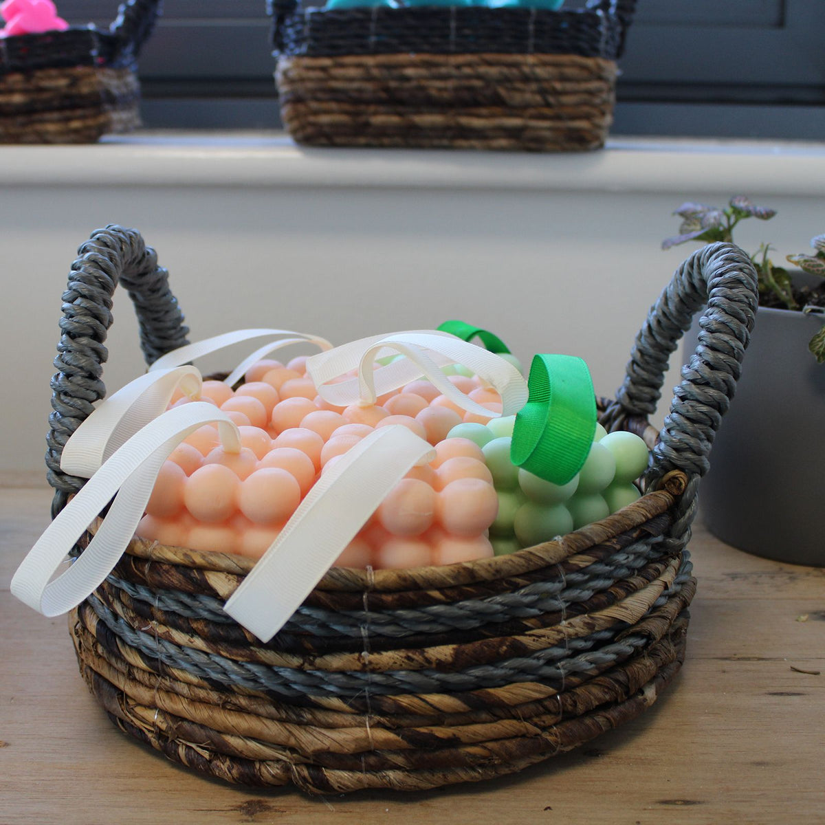 Förvaringskorgar av bananblad och raffia – grå, 2-pack