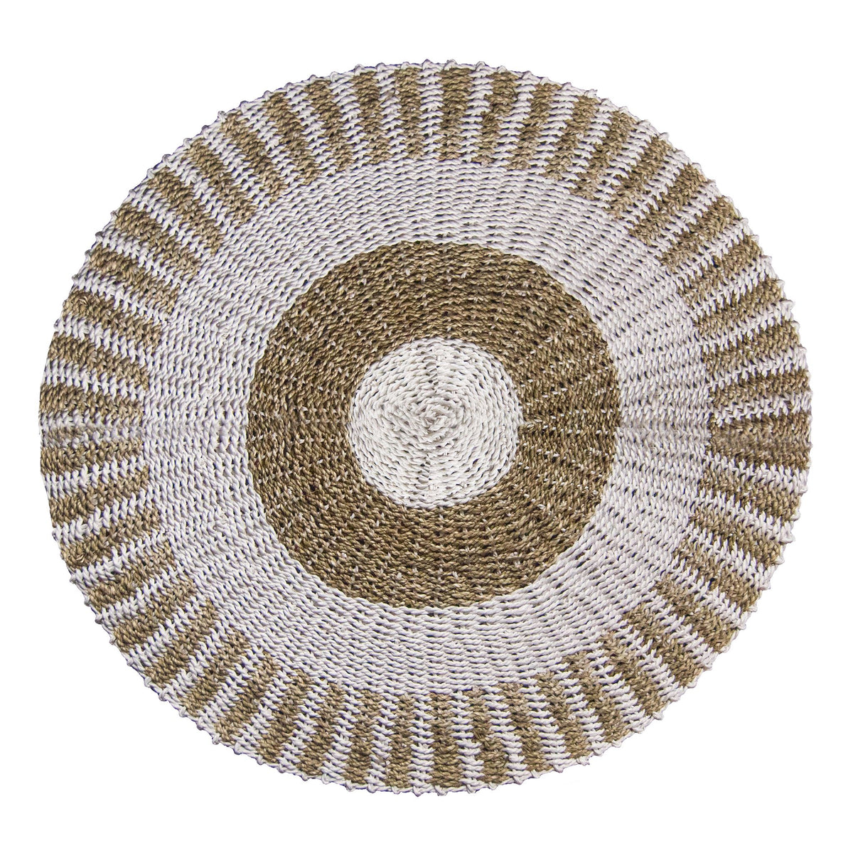 Rund matta i sjögräs – solmotiv, vit/natur, Ø 100 cm