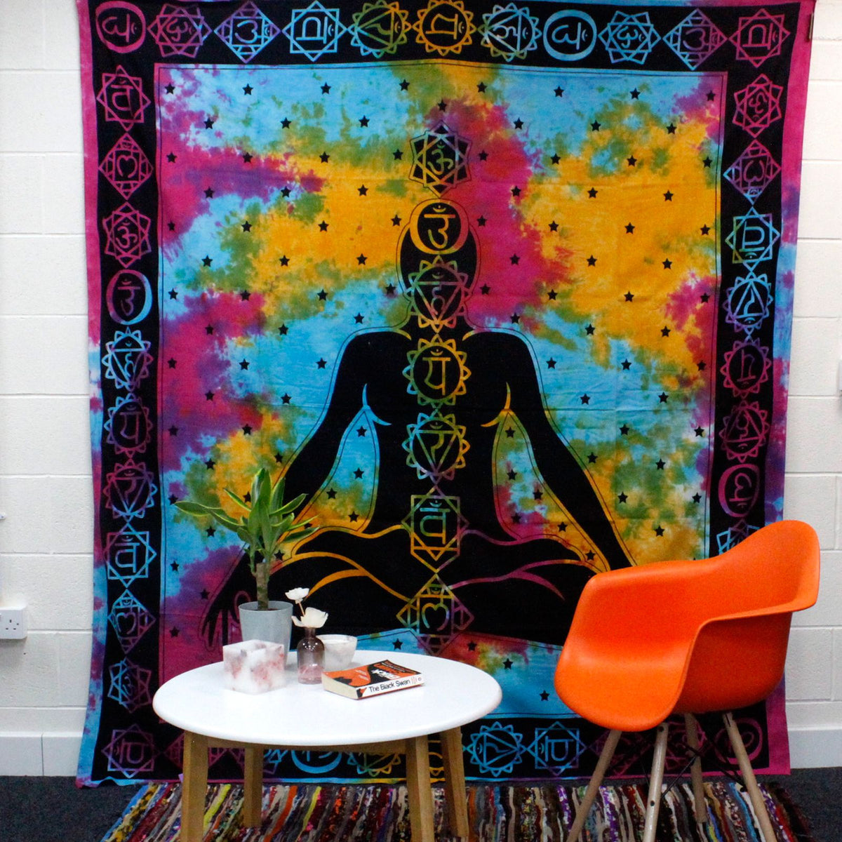 Väggtextil och överkast – buddha med chakramotiv, 230 × 200 cm