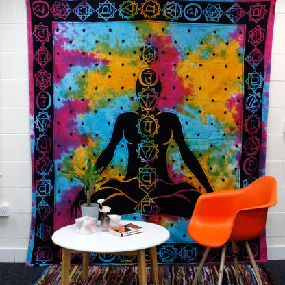Väggtextil och överkast – buddha med chakramotiv, 230 × 200 cm