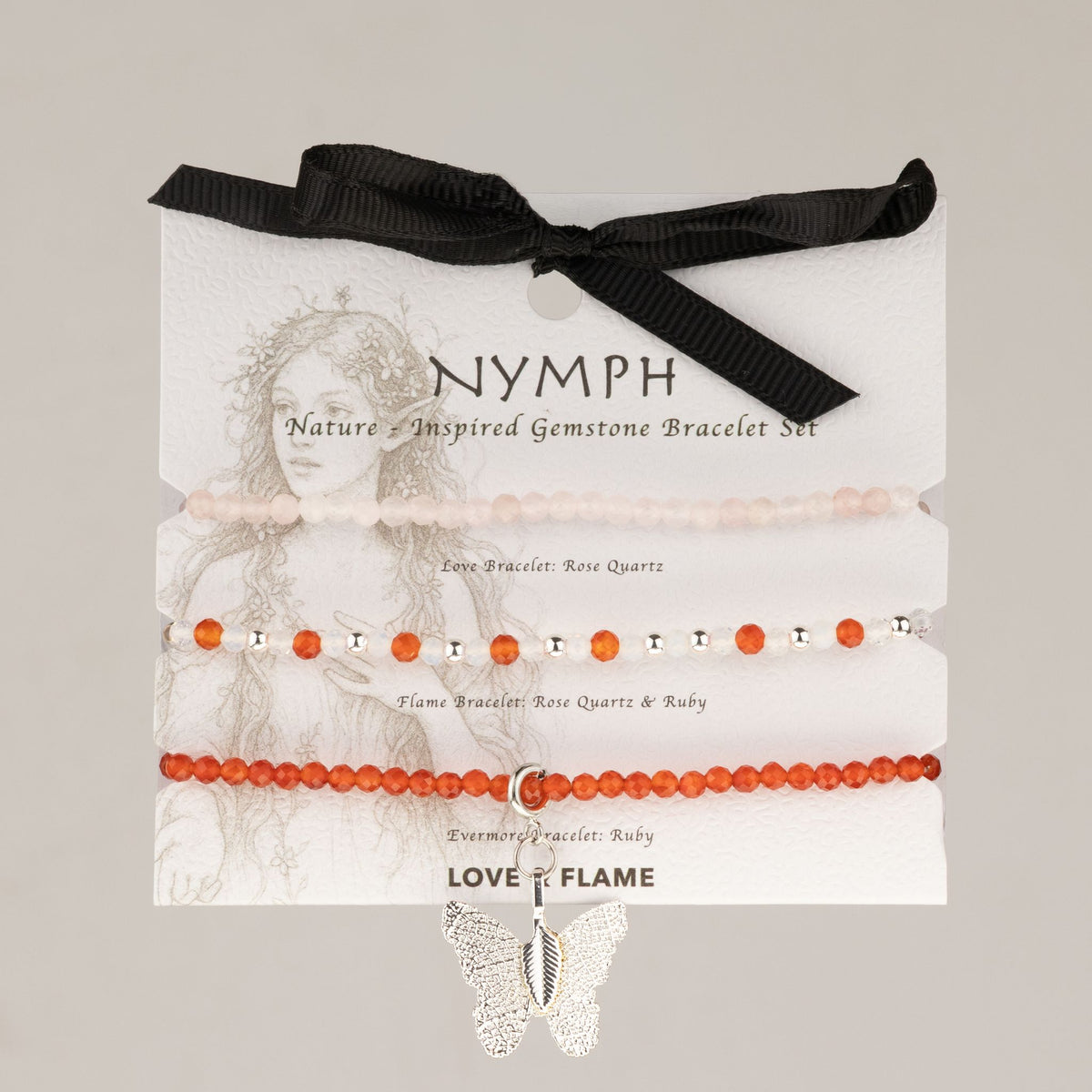 Kristallarmband-set Love & Flame – 3 elastiska armband