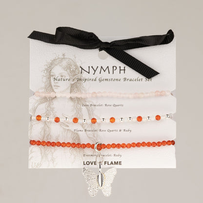 Kristallarmband-set Love & Flame – 3 elastiska armband