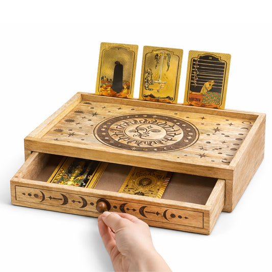 Tarotbox i trä med låda – Sol & måne