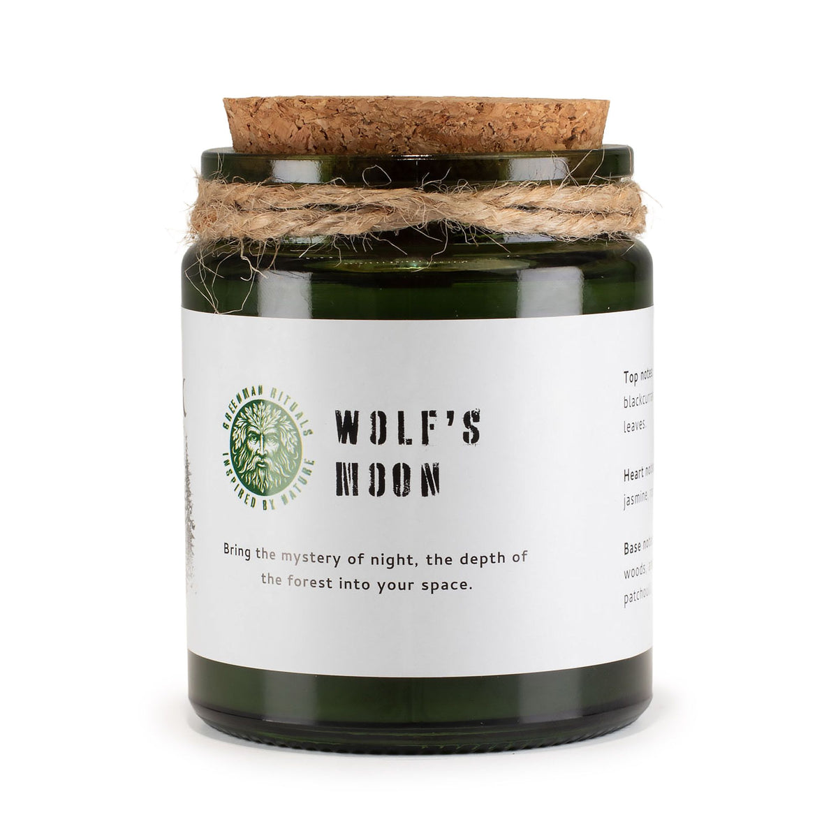 Greenman sojavaxljus med träveke – Wolf’s Moon