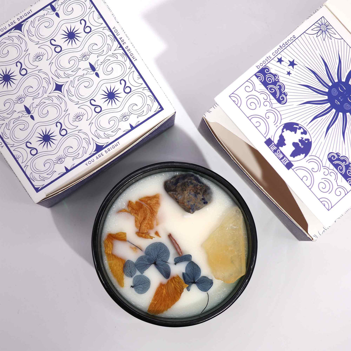 Hop Hare tarotljus – The Sun, citrin & sodalit