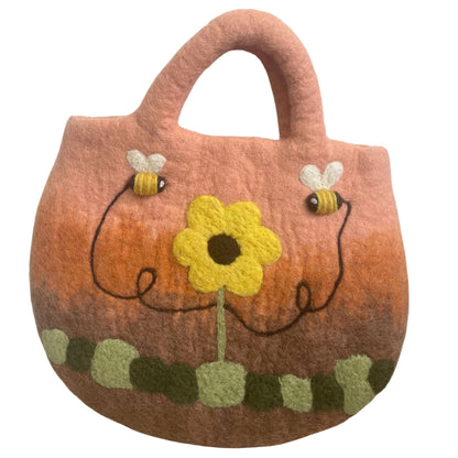 Tovad väska med solrosor och bin – 35 × 27 cm