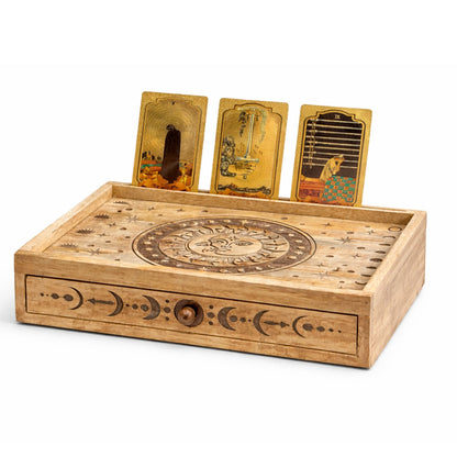 Tarotbox i trä med låda – Sol & måne