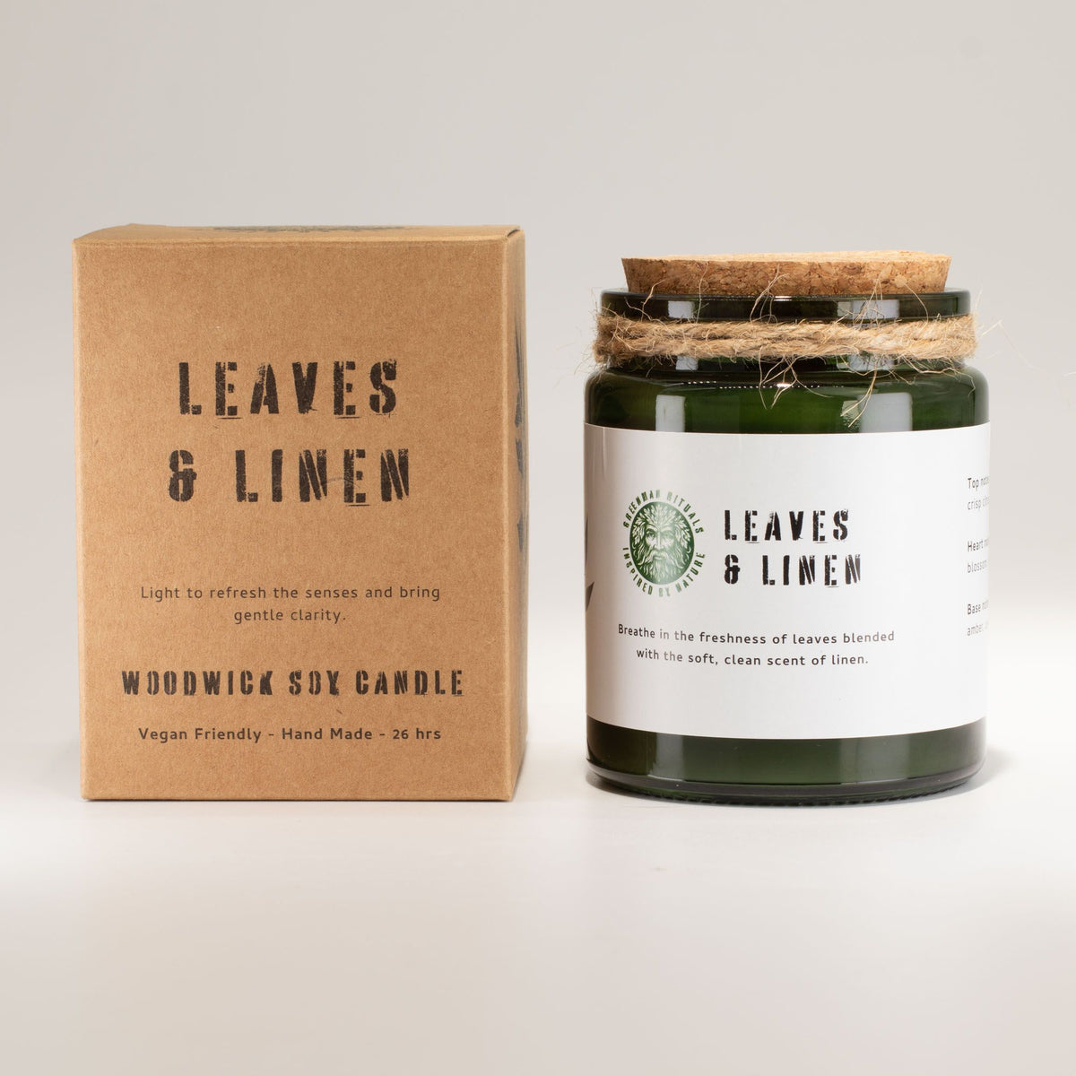 Greenman sojavaxljus med träveke – Leaves & Linen