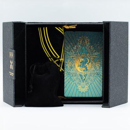Tarotkort presentset – guld & turkos folie + guidebok