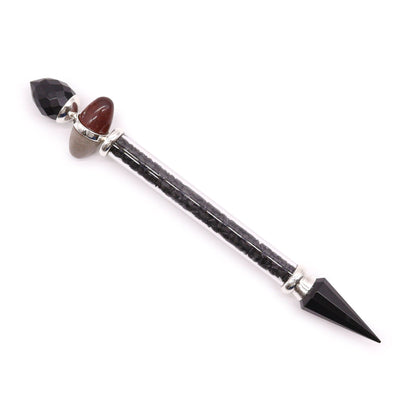 Shiva Lingam-stav – svart turmalin & agat