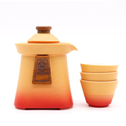 Teservis Temple – orange jordtoner, 3 koppar