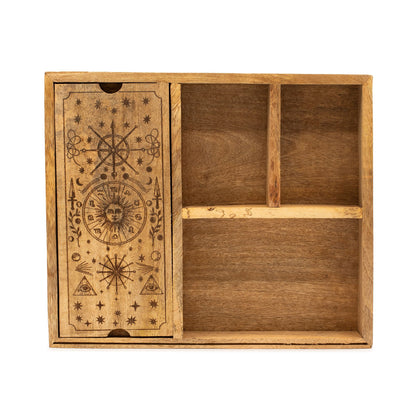 Tarotbox i trä – fyra breda fack & korthållare