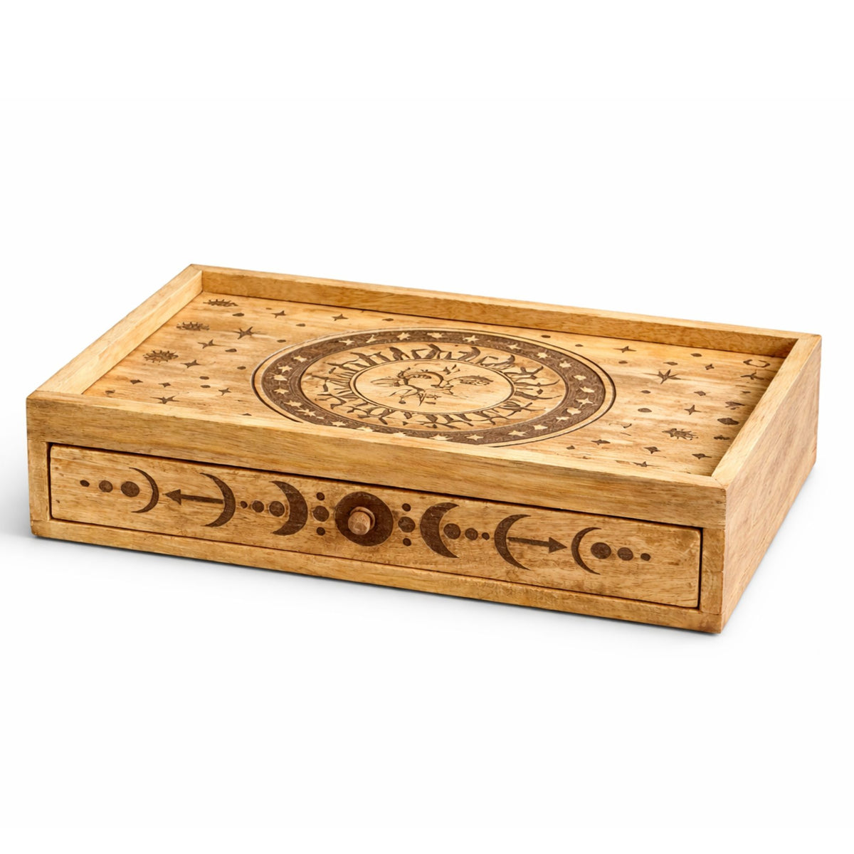 Tarotbox i trä med låda – Sol & måne