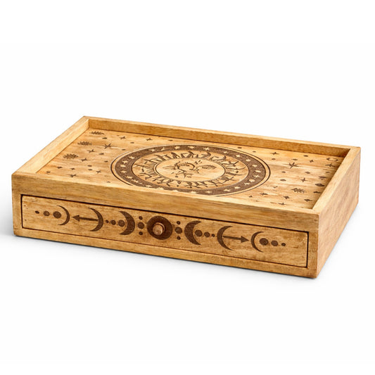 Tarotbox i trä med låda – Sol & måne